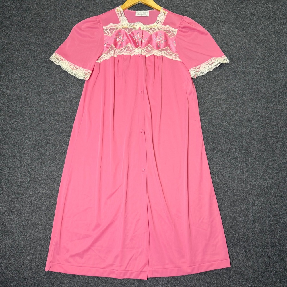 Vintage Vassarette Nightgown Women Small Pink Lace Floral Embroidered Housecoat